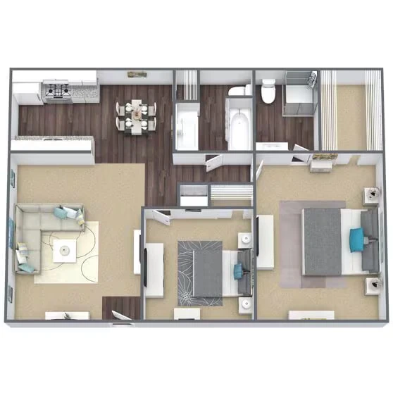 B1: 2 Bed 2 Bath 1043 1043 floor plan